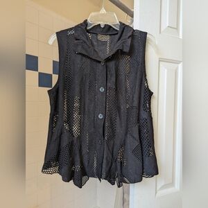 NWOT black mesh button up sleeveless top blouse Size M, L